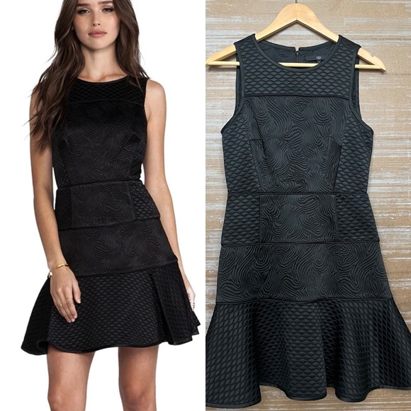 Tibi Quilted Matlasse Satin Binding Dress Black Career Work Wear Preppy Womens 4 - Picture 1 of 6